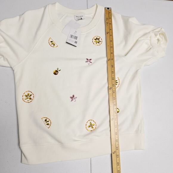 Kate Spade New York Pullover Size M Orange Beaded Short Puff Sleeve Ivory NWT - Picture 12 of 12